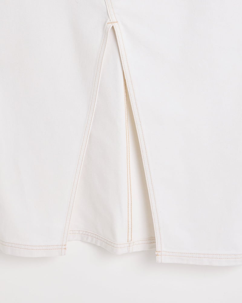 Ecru White Contrast Stitch Midi Skirt