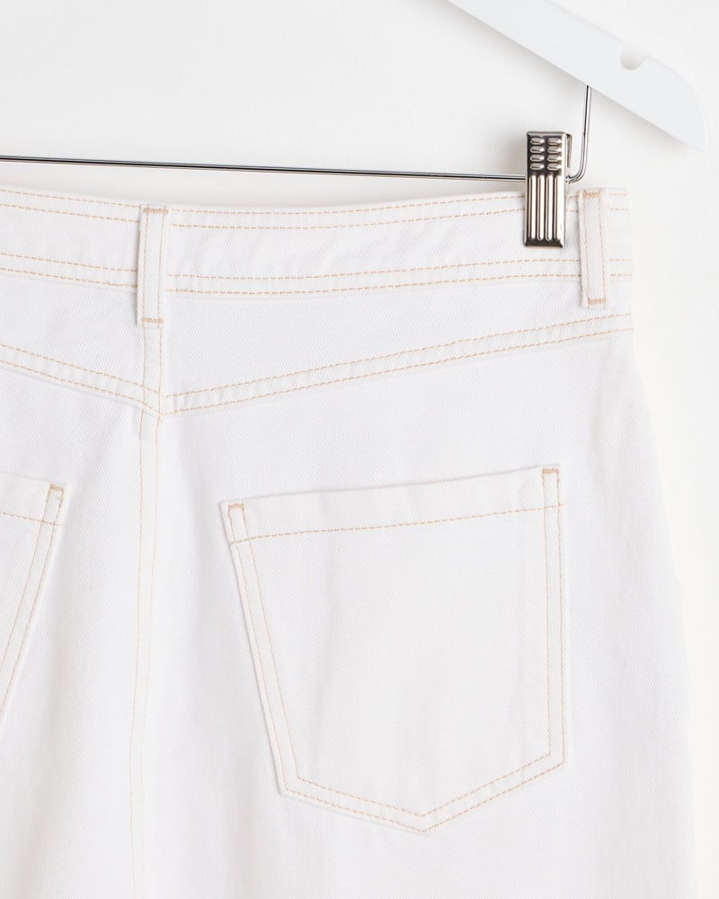 Ecru White Contrast Stitch Midi Skirt