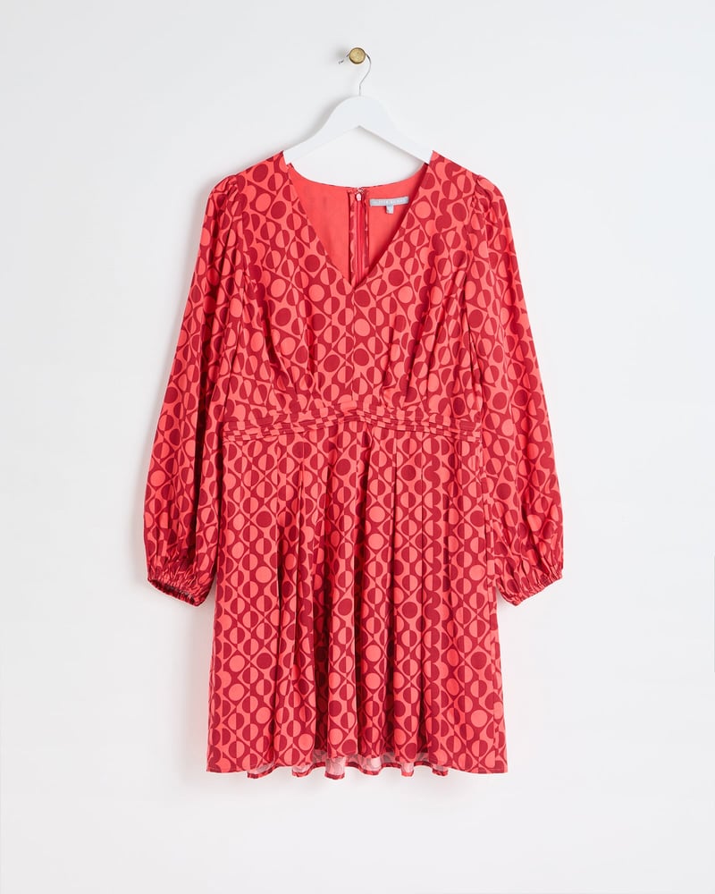 Pink & Red Geometric Print V-Neck Mini Dress