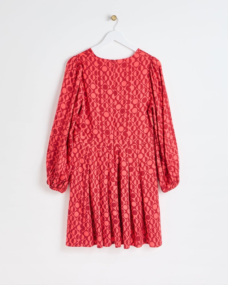 Pink & Red Geometric Print V-Neck Mini Dress