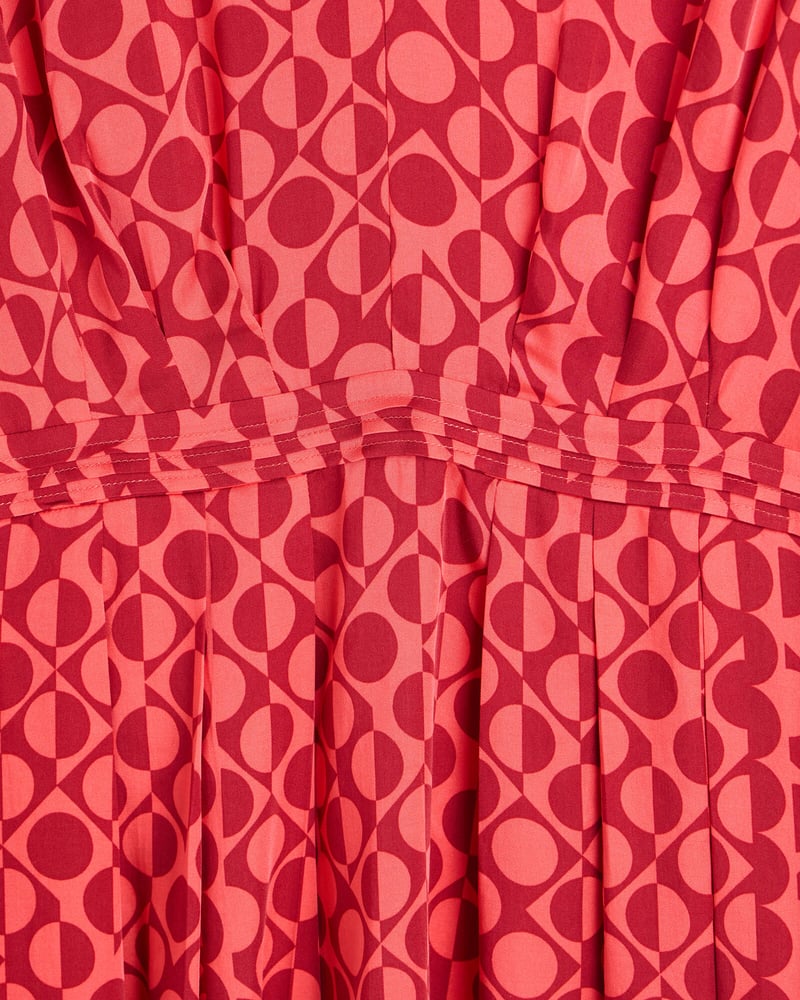 Pink & Red Geometric Print V-Neck Mini Dress