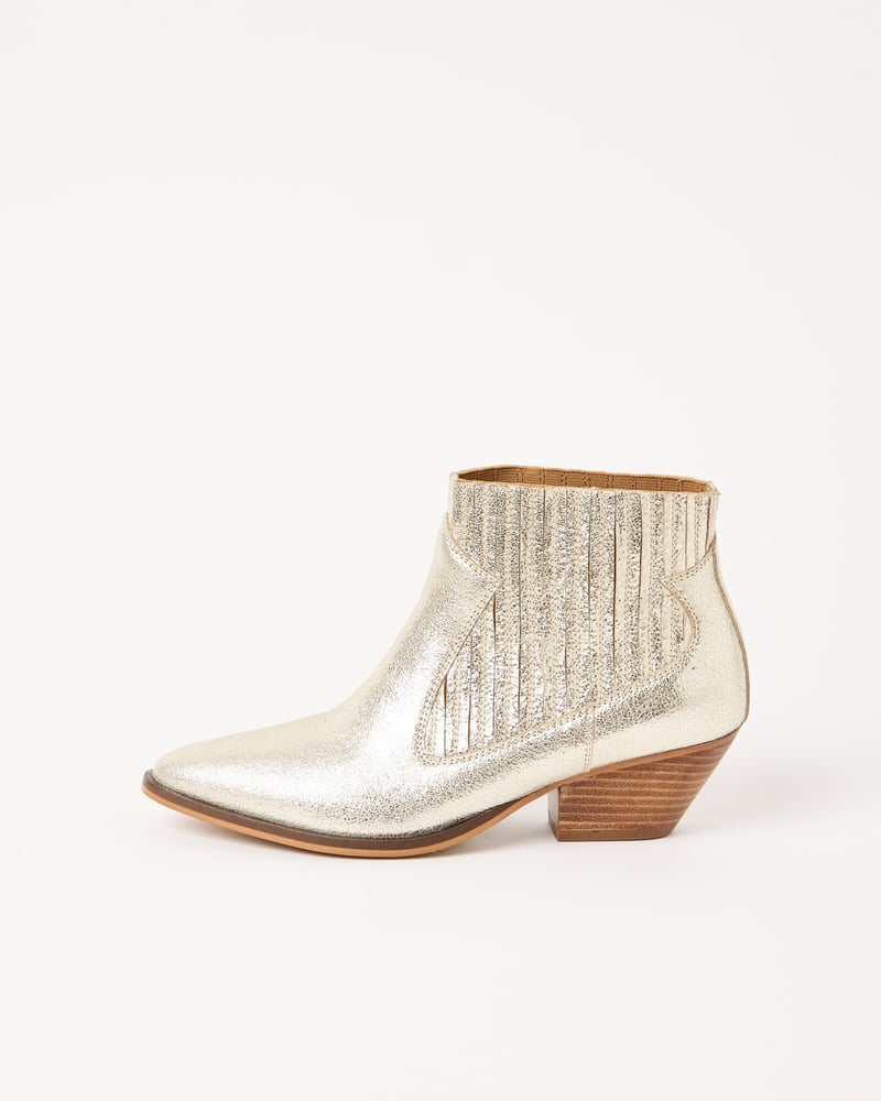 Metallic Gold Leather Ankle Cowboy Boots