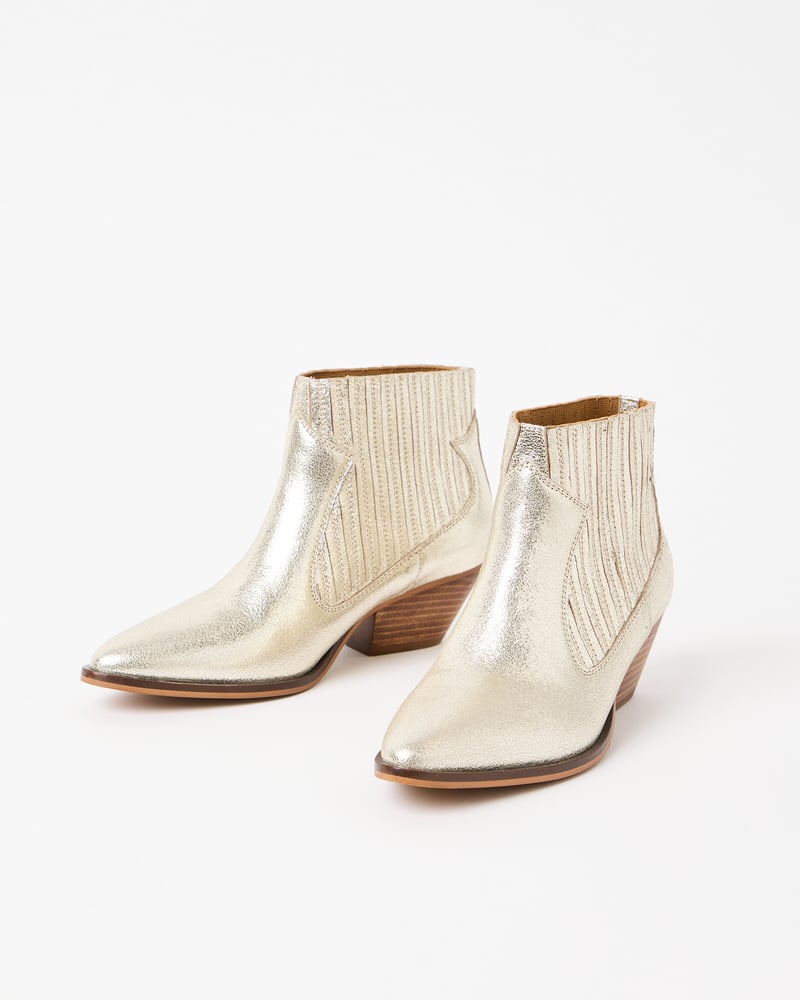 Metallic Gold Leather Ankle Cowboy Boots