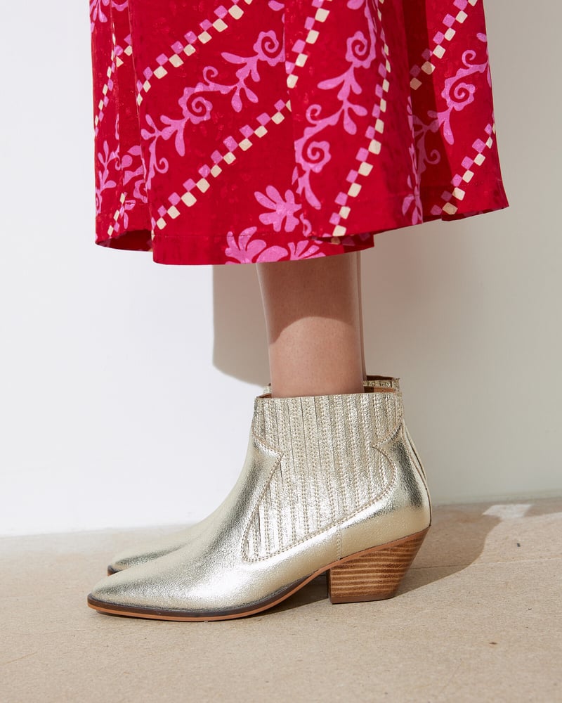 Metallic Gold Leather Ankle Cowboy Boots