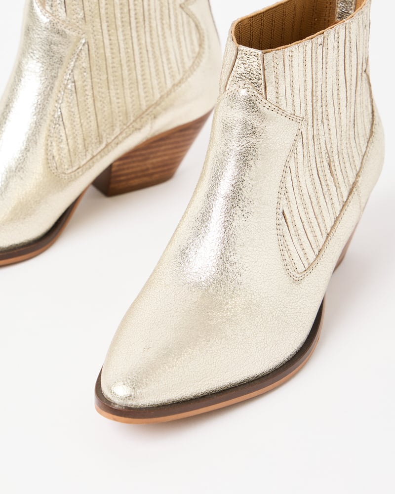 Metallic Gold Leather Ankle Cowboy Boots