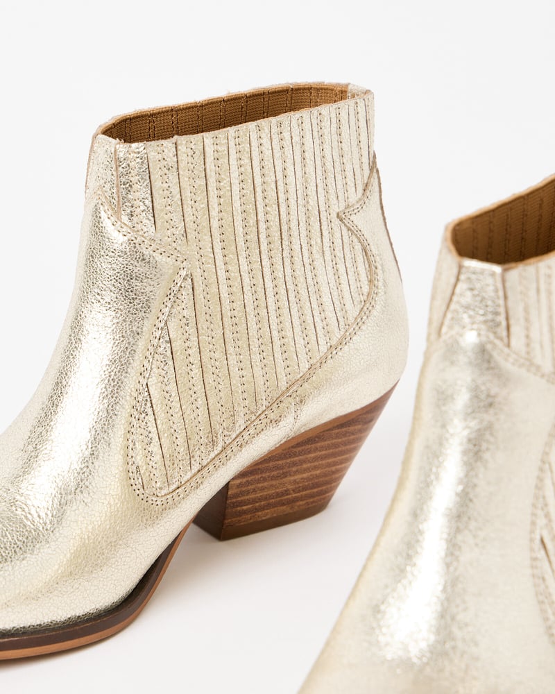 Metallic Gold Leather Ankle Cowboy Boots