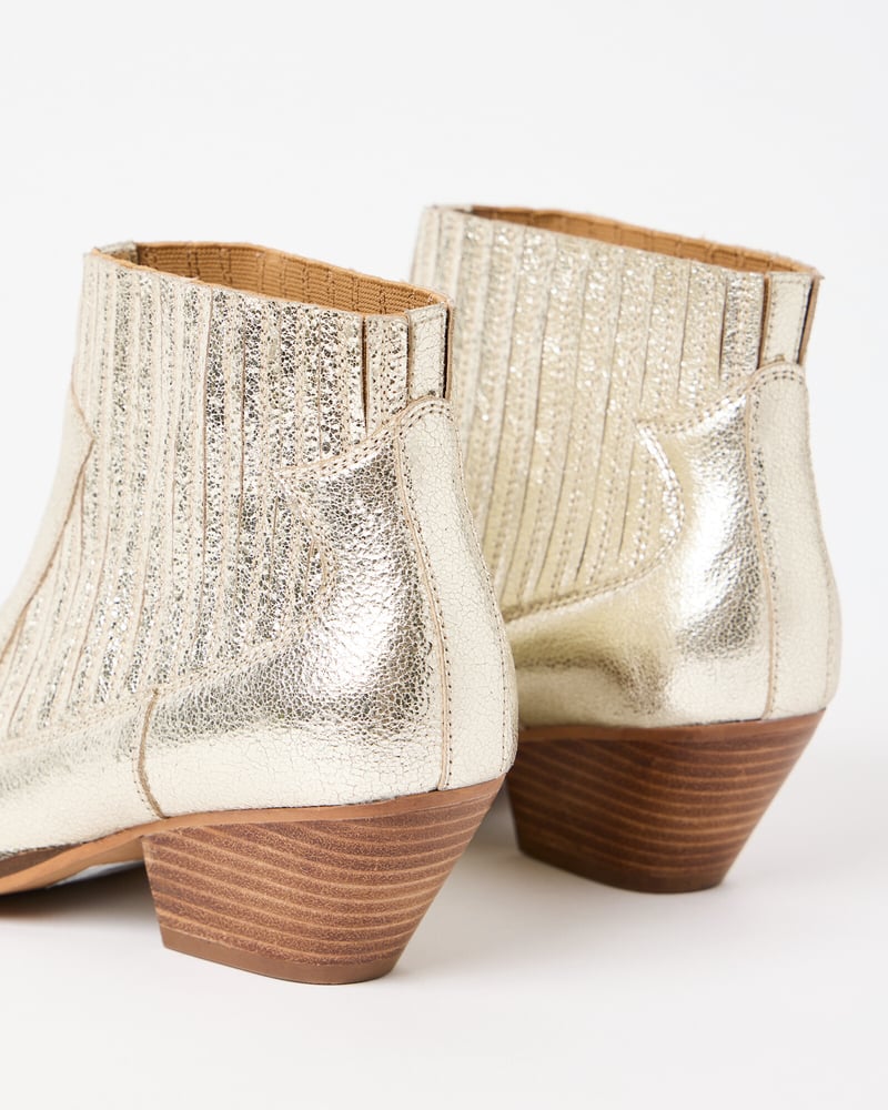 Metallic Gold Leather Ankle Cowboy Boots