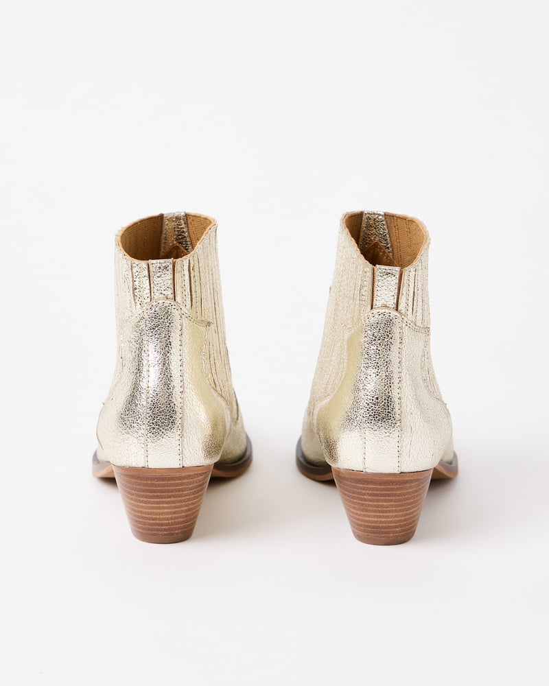 Metallic Gold Leather Ankle Cowboy Boots