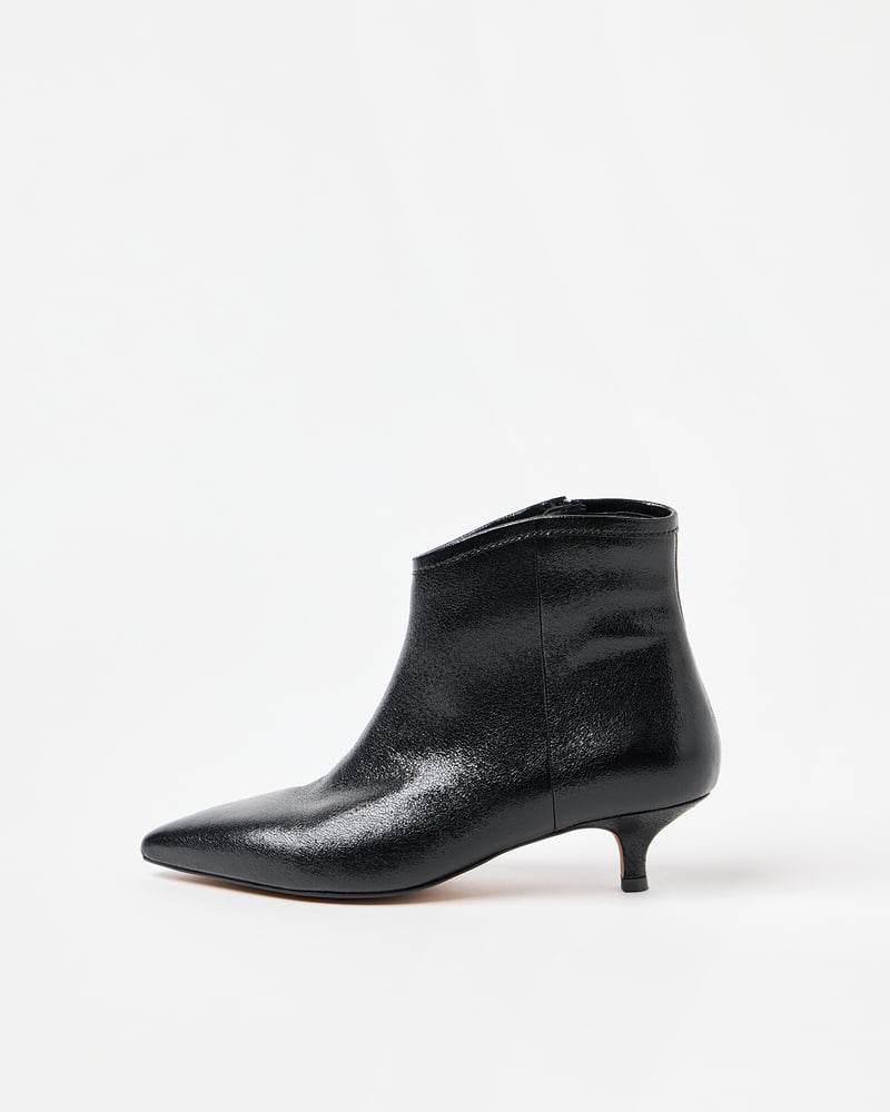 Metallic Black Pointed Kitten Heel Ankle Boots