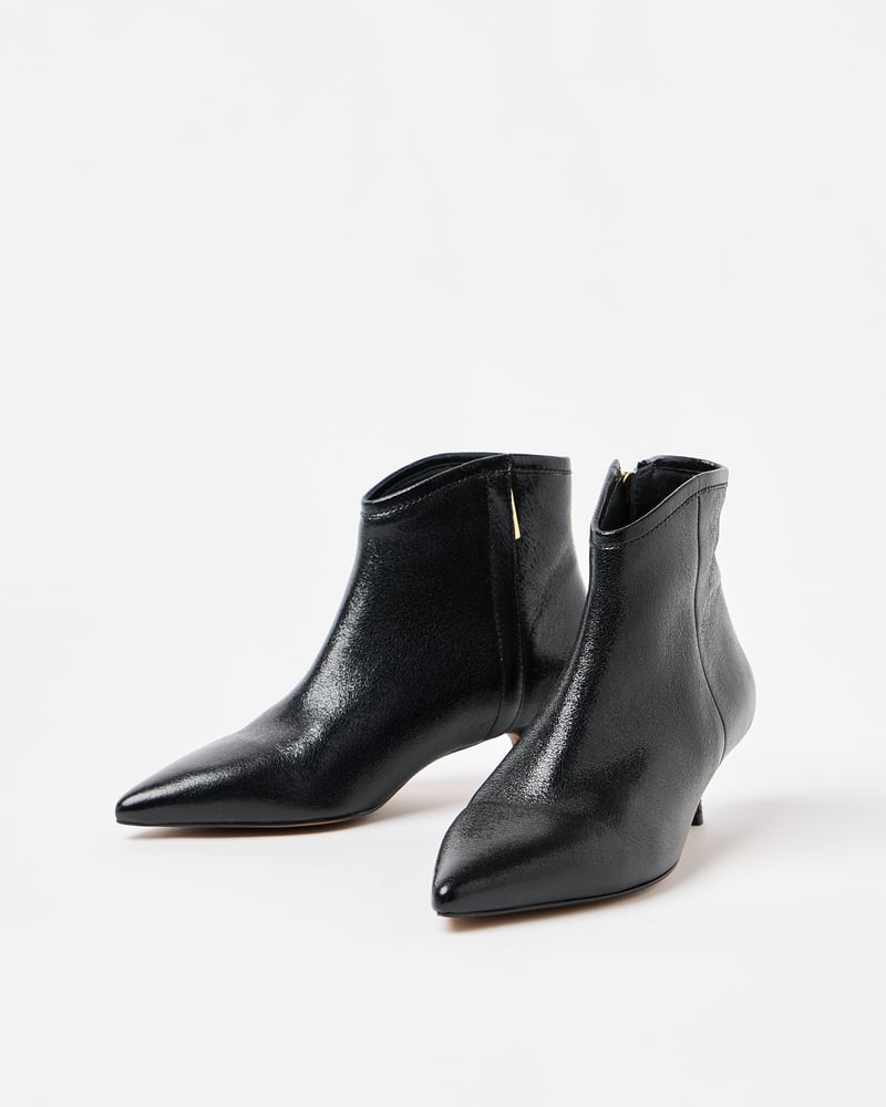 Metallic Black Pointed Kitten Heel Ankle Boots