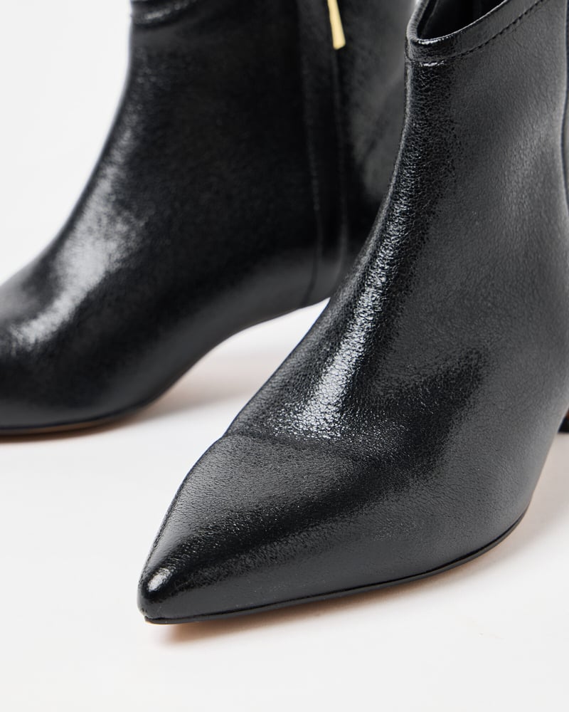 Metallic Black Pointed Kitten Heel Ankle Boots