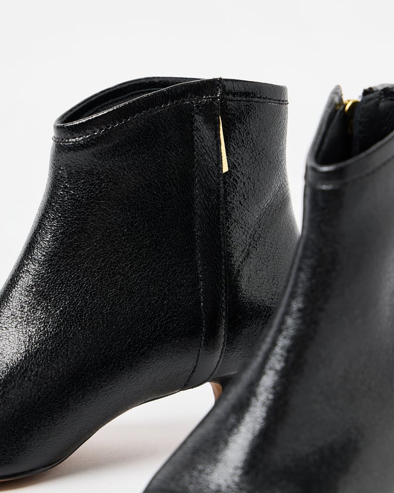 Metallic Black Pointed Kitten Heel Ankle Boots