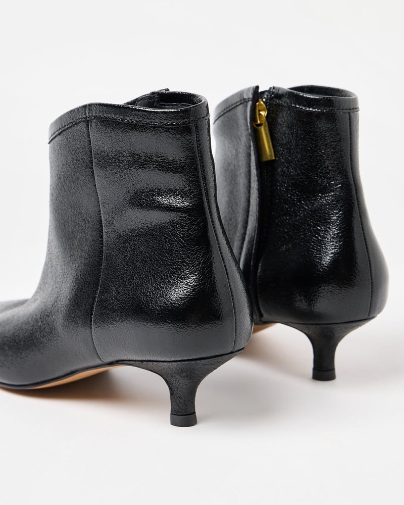 Metallic Black Pointed Kitten Heel Ankle Boots