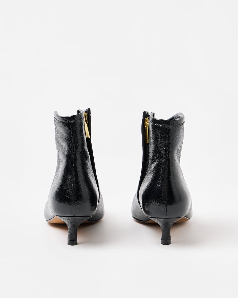 Metallic Black Pointed Kitten Heel Ankle Boots