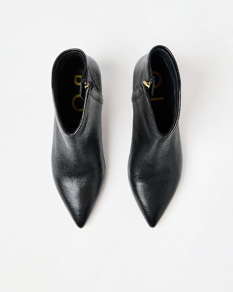 Metallic Black Pointed Kitten Heel Ankle Boots