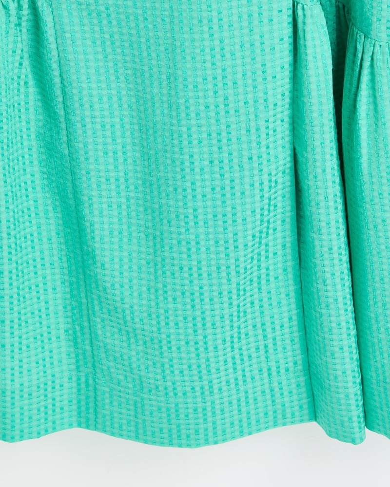Green Textured V-Neck Tiered Midi Wrap Dress