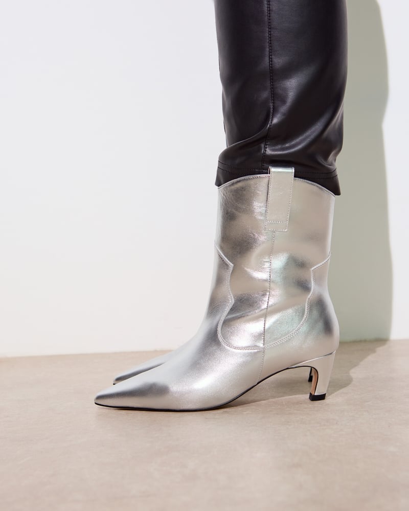 Shoe The Bear Dicte Silver Leather Western Cowboy Boots