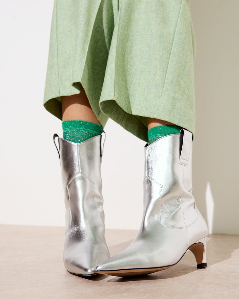 Shoe The Bear Dicte Silver Leather Western Cowboy Boots