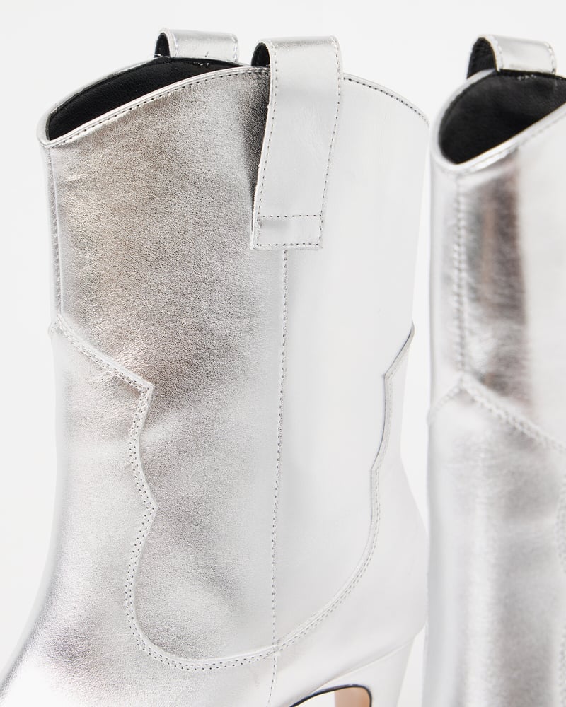 Shoe The Bear Dicte Silver Leather Western Cowboy Boots