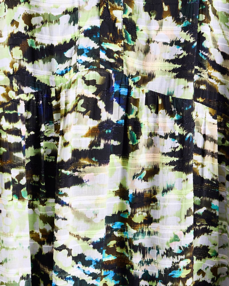 Green Texture Print Mini Drawstring Neck Dress