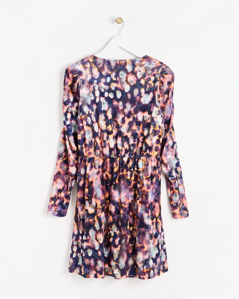 Abstract Print V-Neck Ruched Mini Dress