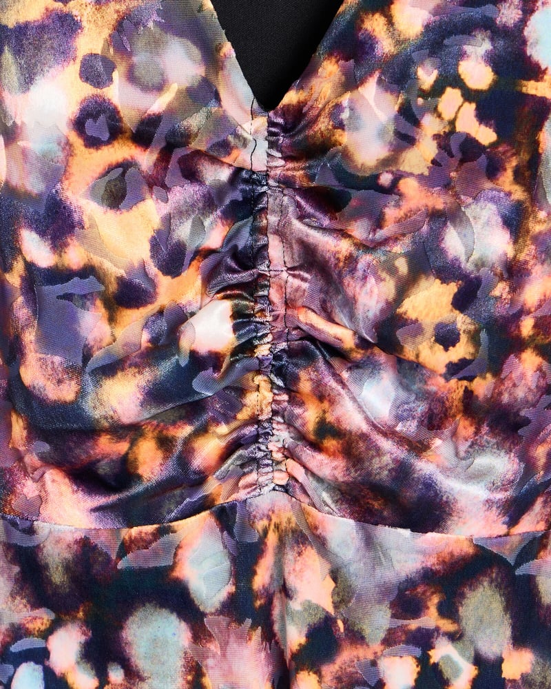 Abstract Print V-Neck Ruched Mini Dress