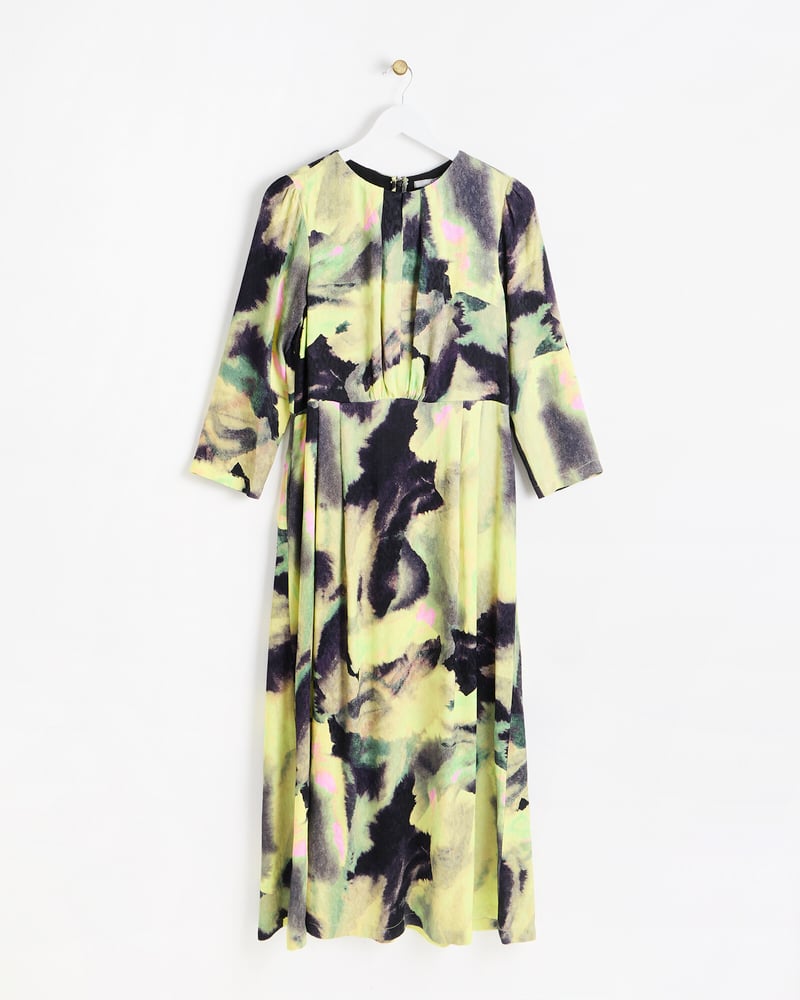 Green Infinity Print Long Sleeve Midi Dress