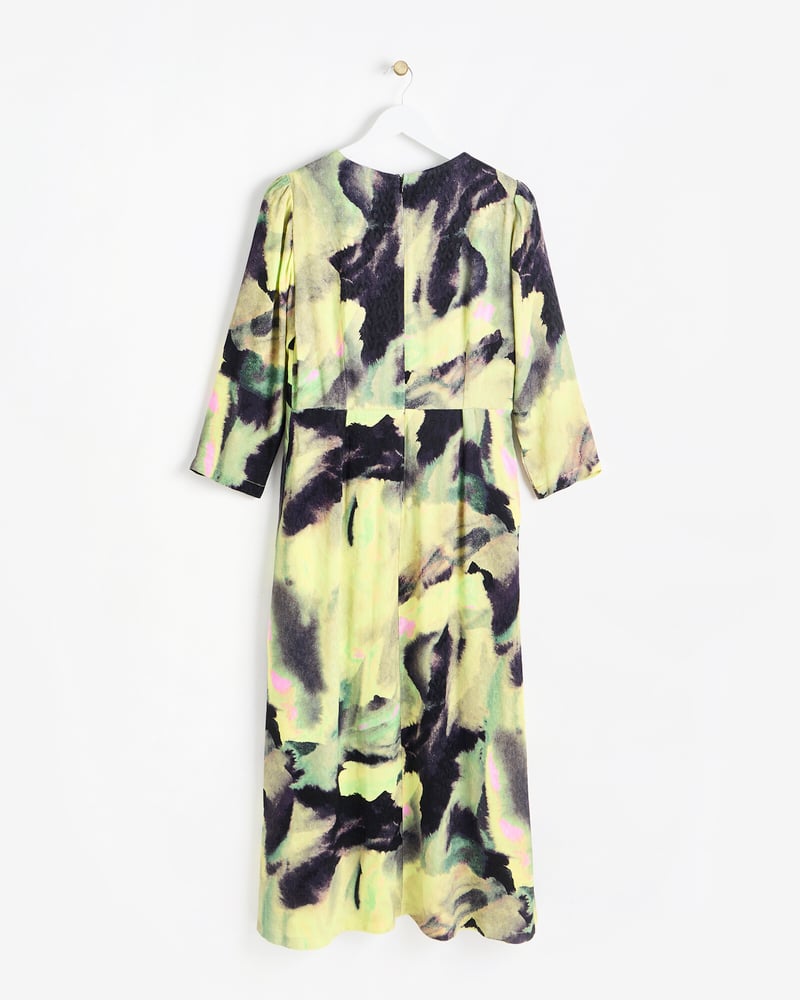 Green Infinity Print Long Sleeve Midi Dress