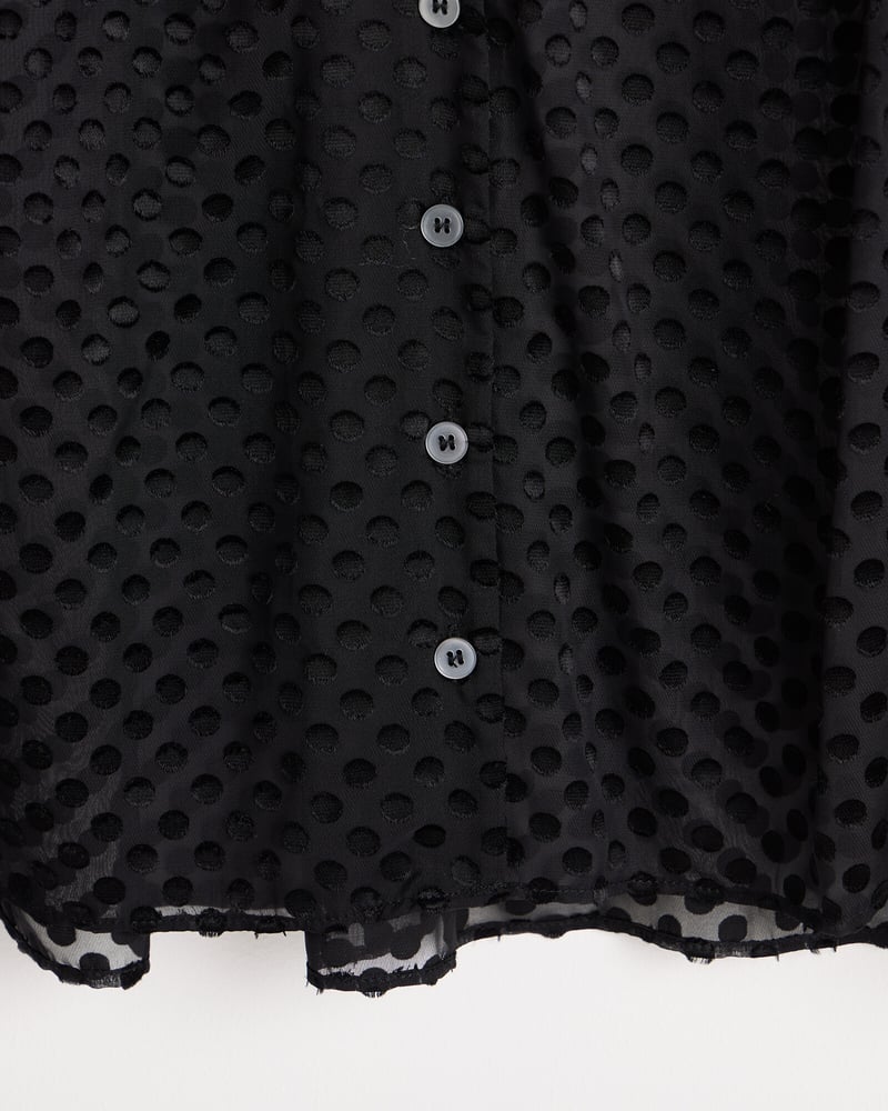 Black Spotty Print Sheer Pussy Bow Blouse