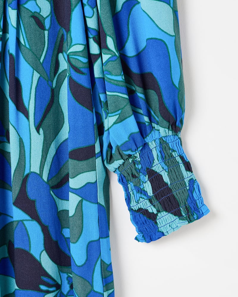 Blue Abstract Pleated Mini Dress