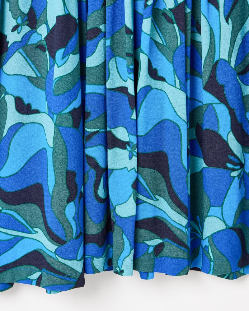 Blue Abstract Pleated Mini Dress