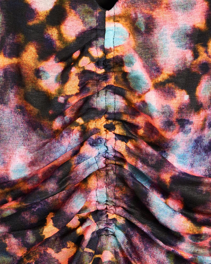 Abstract Print Ruched Long Sleeve Midi Dress
