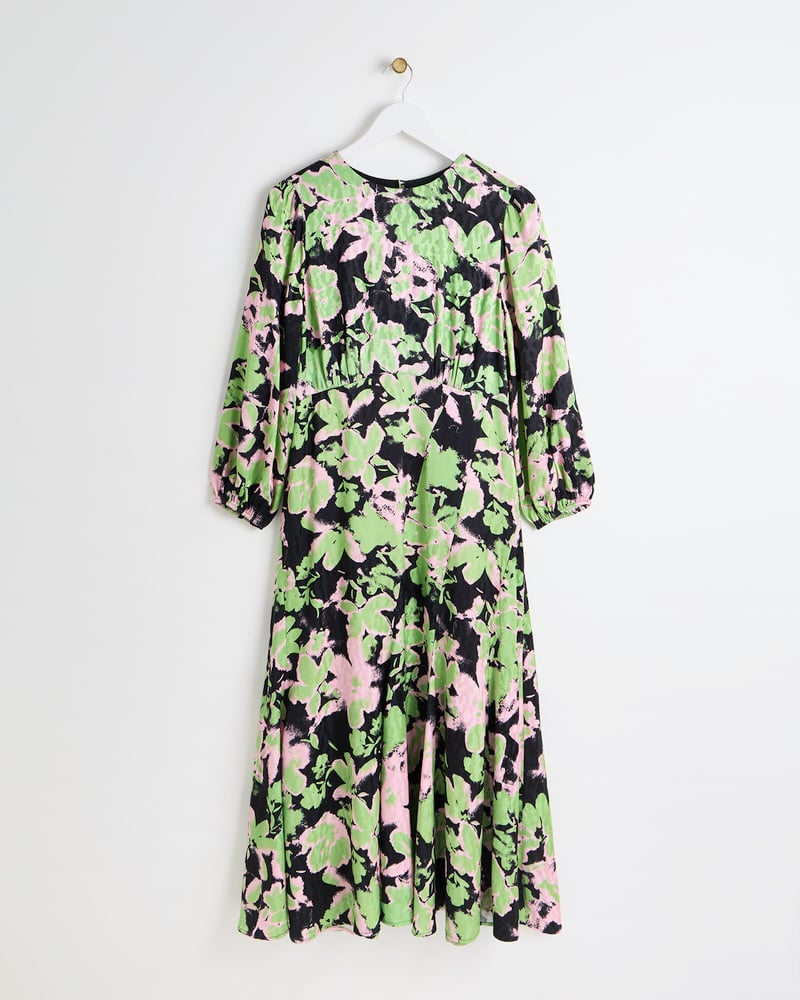 Green & Pink Floral Midi Dress