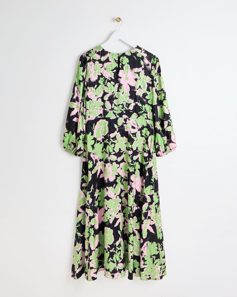 Green & Pink Floral Midi Dress