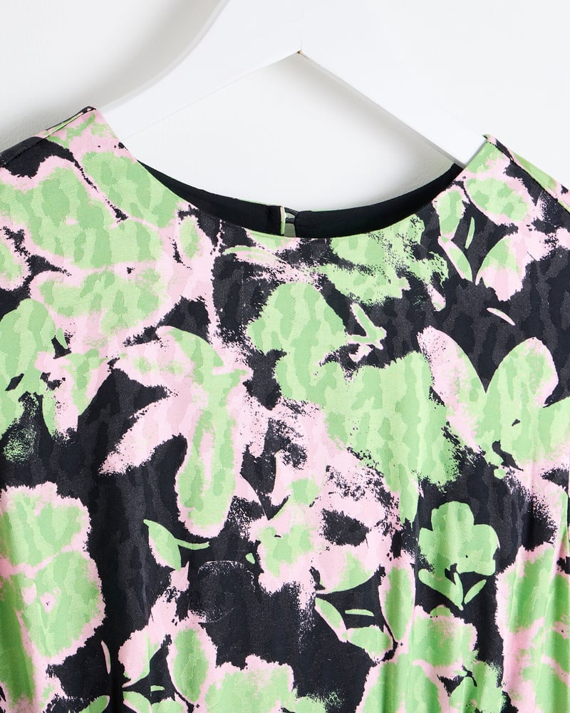 Green & Pink Floral Midi Dress