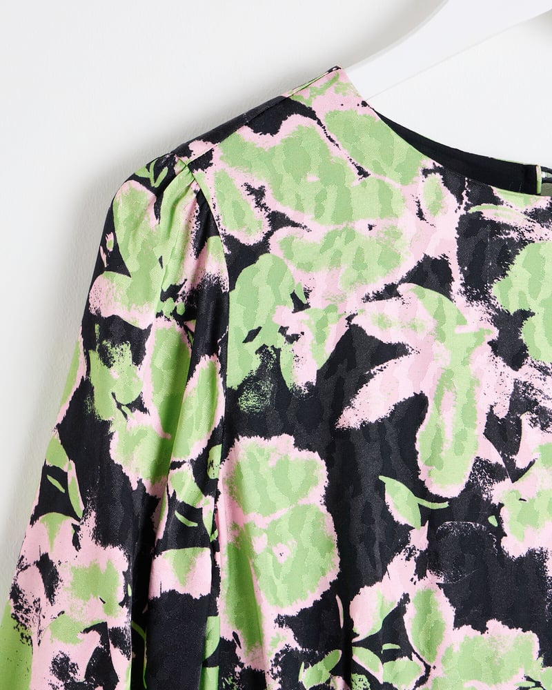 Green & Pink Floral Midi Dress