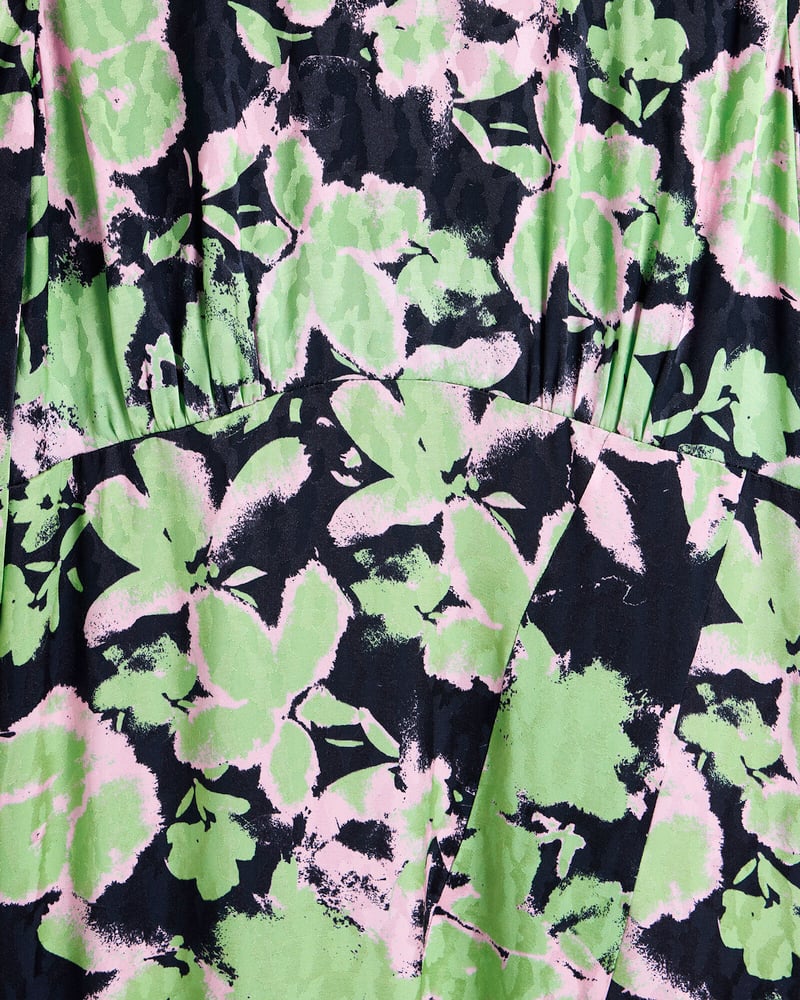 Green & Pink Floral Midi Dress