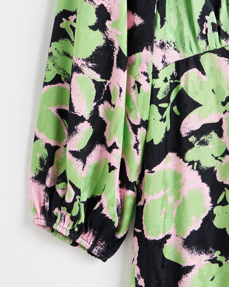 Green & Pink Floral Midi Dress