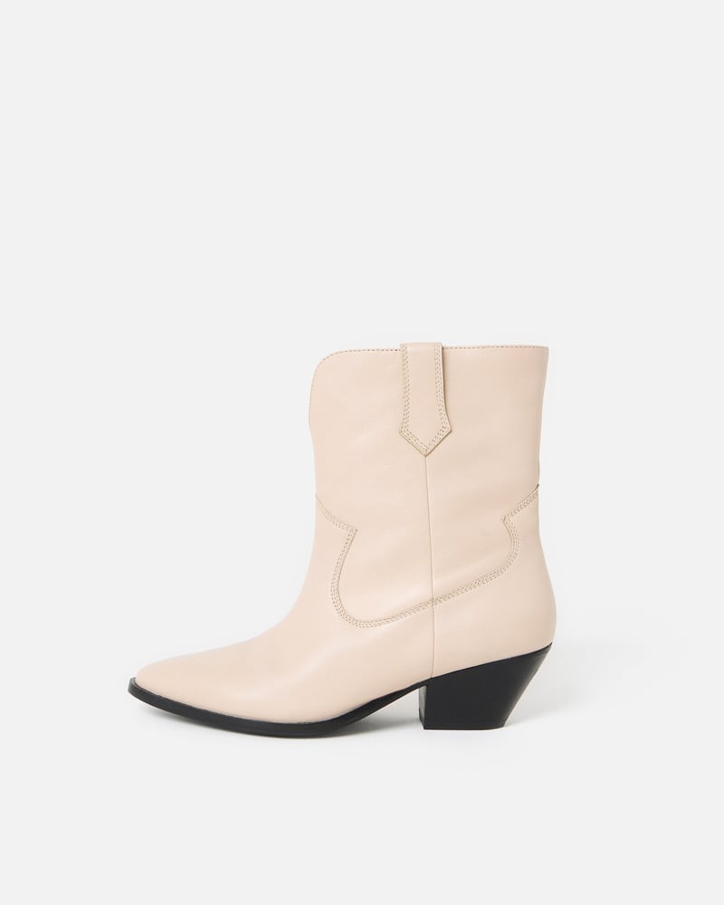 Ecru Cream Leather Western Ankle Boots