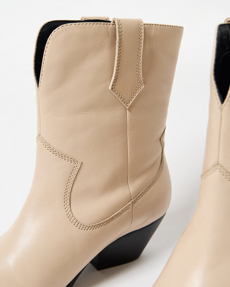 Ecru Cream Leather Western Ankle Boots