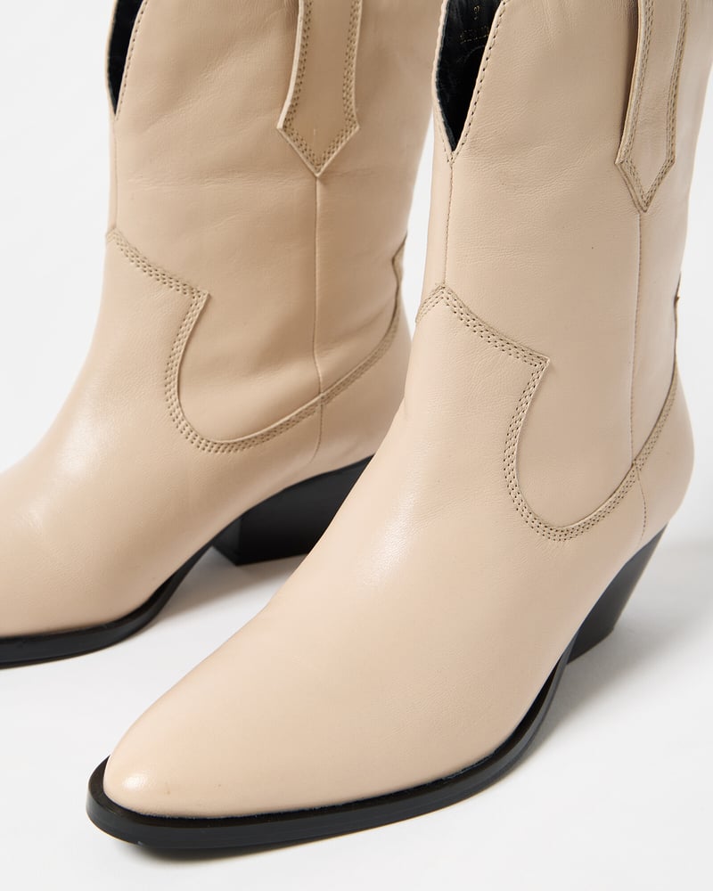 Ecru Cream Leather Western Ankle Boots