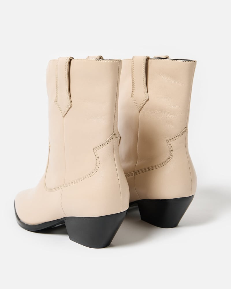 Ecru Cream Leather Western Ankle Boots
