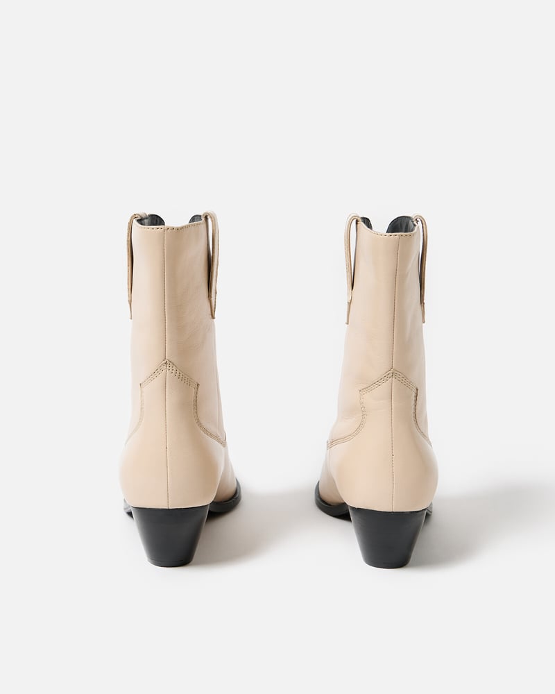 Ecru Cream Leather Western Ankle Boots