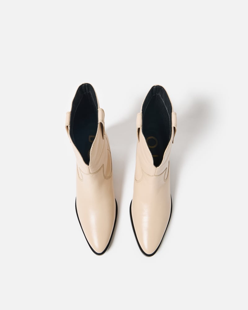 Ecru Cream Leather Western Ankle Boots