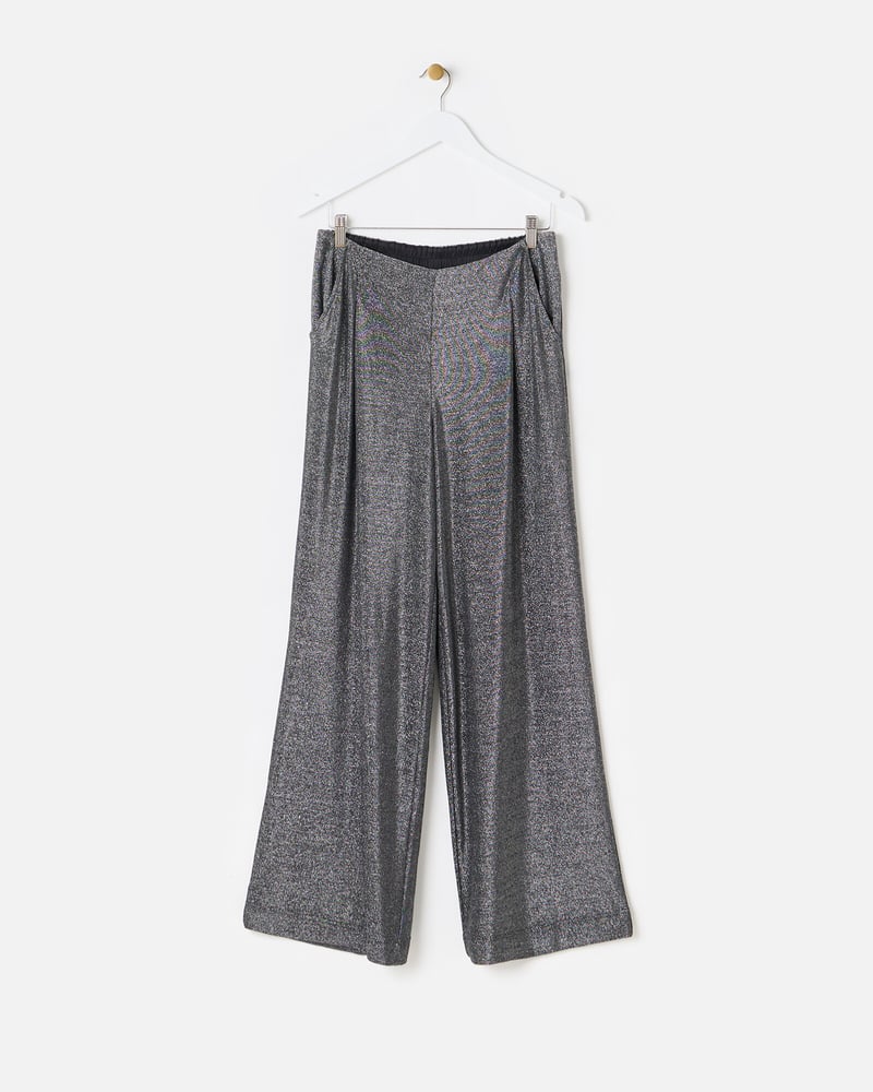 Silver Shimmer Metallic Wide Leg Trousers