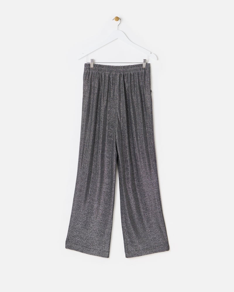 Silver Shimmer Metallic Wide Leg Trousers