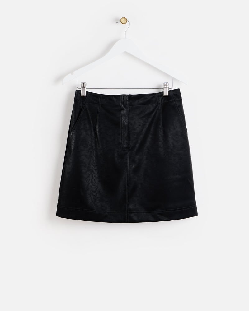 Snake Print Black Faux Leather Mini Skirt