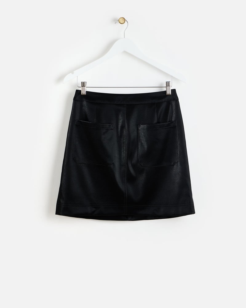 Snake Print Black Faux Leather Mini Skirt