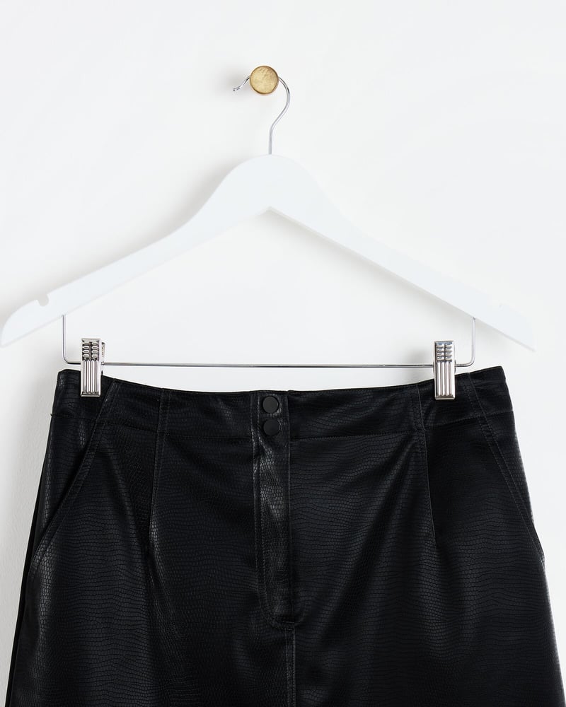 Snake Print Black Faux Leather Mini Skirt