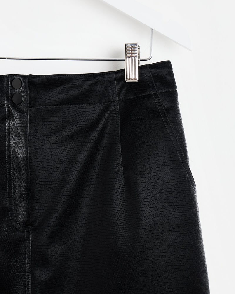 Snake Print Black Faux Leather Mini Skirt
